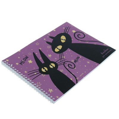Альбом для рисования А4, 40 листов на гребне "Хитрые кошки", обложка мелованный картон, твин лак, блок офсет 110 г/м2