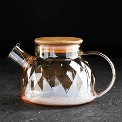 Чайник стеклянный заварочный «Круиз», 800 мл, с металлическим ситом, цвет золотой