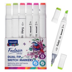Набор двухсторонних маркеров для скетчинга Mazari Fantasia White, Fluorescent (флуоресцентные цвета), 6 цветов