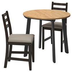 GAMLARED ГАМЛАРЕД / LERHAMN ЛЕРХАМН, Стол и 2 стула, светлая морилка антик черно-коричневый/Рамна бежевый