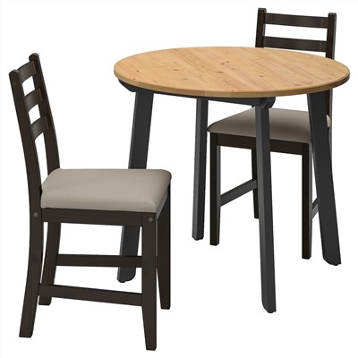 GAMLARED ГАМЛАРЕД / LERHAMN ЛЕРХАМН, Стол и 2 стула, светлая морилка антик черно-коричневый/Рамна бежевый