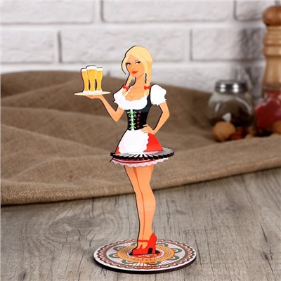 Салфетница "Девушка официантка с пивом с косами", цветная наклейка