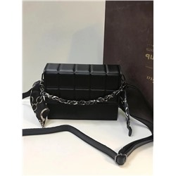 Женская сумка-клатч Экокожа стеганная клетка цепь+текстиль черный