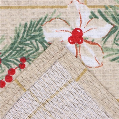 Набор полотенец Доляна "Рождественские цветы" 28х46 см - 2 шт, 100% хл, вафля 160 г/м2