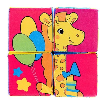 Мягкие кубики «Собери картинку», 4 шт, 8 х 8 см, по методике Монтессори