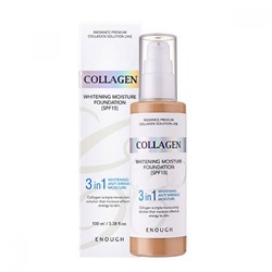Тональный крем с коллагеном для сияния кожи SPF15  ENOUGH Collagen 3 in 1 Whitening Moisture Foundation SPF15