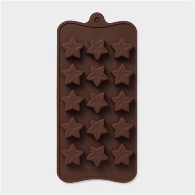 Форма для конфет и шоколада Доляна «Звездочёт», силикон, 20,5×10,5×1,5 см, 15 ячеек, цвет коричневый