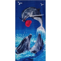 Полотенце пляжное 70*140 P-124 (дельфин с розой)