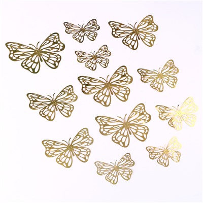 Набор для украшения «Бабочки», набор 12 шт, цвет голография золото