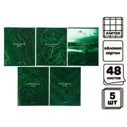 Комплект тетрадей из 5 штук, 48 листов в клетку Calligrata "Изумруд", обложка мелованный картон, блок №2, белизна 75% (серые листы)