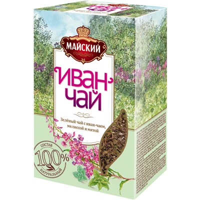 Майский. Иван-чай с зеленым чаем, мелиссой и мятой 75 гр. карт.пачка