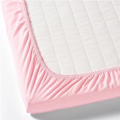 LEN ЛЕН, Простыня натяжн для кроватки, белый/розовый, 60x120 см