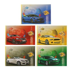 Альбом для рисования А4, 24 листа на гребне "Самые быстрые автомобили" блок офсет 100г/м2, МИКС