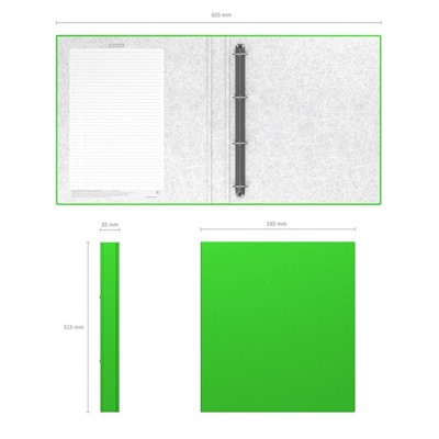Папка на 4 кольцах А4, ErichKrause Neon, 35 мм, 1750 мкм, ламинированная, твердая обложка, зеленая