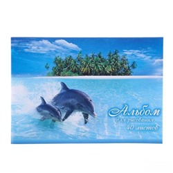 Альбом для рисования А4, 40 листов на скрепке Dolphins Story, обложка мелованный картон, ВД-лак, блок офсет 100 г/м2, МИКС