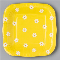 Тарелка бумажная квадратная "Ромашки",цветы, 16,5х16,5 см