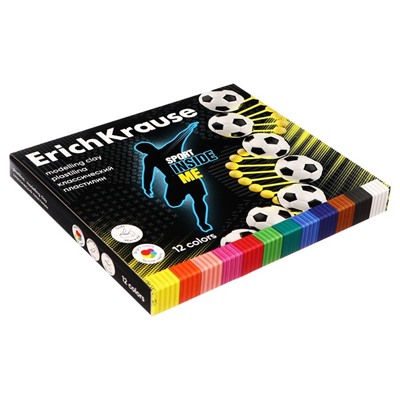 Пластилин со стеком 12 цветов, 180 г, ErichKrause "Sport DNA", в картонной упаковке