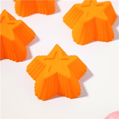 Набор силиконовых форм для выпечки Доляна «Риб.Звезда», 7×7×3,5 см, 6 шт, цвет оранжевый