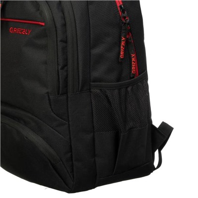 Рюкзак молодежный, Grizzly RU-802, 48x31x24 см, эргономичная спинка, отделение для ноутбука, чёрный/красный