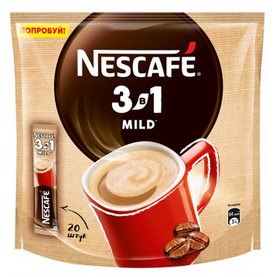 Nescafe. 3 в 1. Mild карт.пачка, 20 пак.