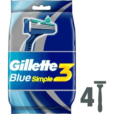 Станок для бритья одноразовый Джиллетт(ʤɪˈlet) Blue-3 Simple (4 шт.)