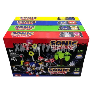 Конструктор SONIC Соник 4 шт в блоке 828 дет. с LED-подсветкой 12003A, 12003A