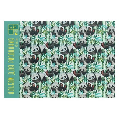 Альбом для рисования А4, 30 листов на склейке "Панды на прогулке", обложка мелованный картон, глянцевая ламинация, блок офсет 110 г/м2 + 2 листа с пазлами