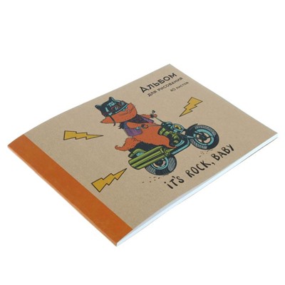 Альбом для рисования А4, 40 листов на клею "Кот-гонщик", обложка крафт, выборочный лак, блок офсет 120 г/м2