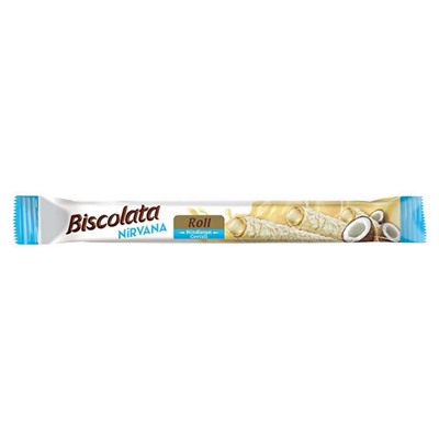Вафельные трубочки Solen Biscolata Roll с белым шоколадом, молочной начинкой и кокосом, 22,5 г