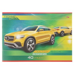 Эскизник А4, 40 листов на скрепке «Жёлтый автомобиль», бумажная обложка, блок 80 г/м²