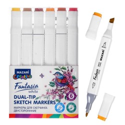 Художественный набор двухсторонних маркеров Mazari Fantasia White 6 цветов Autumn colors (осенние цвета), пишущие узлы 2.5-6.2 мм