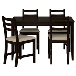 LERHAMN ЛЕРХАМН, Стол и 4 стула, черно-коричневый/Рамна бежевый, 118x74 см