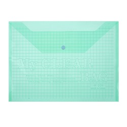 Папка-конверт на кнопке А4, 80 мкм, Calligrata "Клетка", прозрачный, зеленый