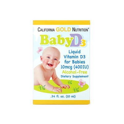 California Gold Nutrition, Витамин D3 в каплях для детей, 400 МЕ, 10 мл (0,34 жидк. унции)