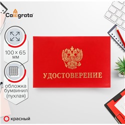 Удостоверение 100 х 65 мм, Calligrata, обложка с ПОРОЛОНОМ (пухлая), бумвинил, цвет красный