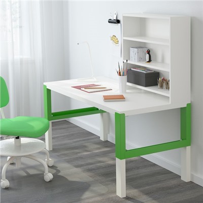 PÅHL ПОЛЬ, Письменн стол с полками, белый/зеленый, 128x58 см