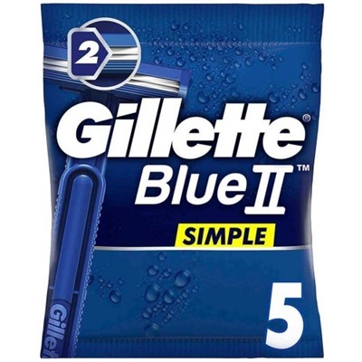Станок для бритья одноразовый Джиллетт(ʤɪˈlet) Blue-II Simple (5 шт.) ,без увлажняющей полосы