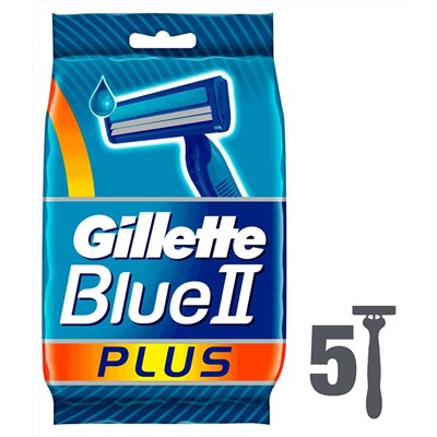 Станок для бритья одноразовый Джиллетт(ʤɪˈlet) Blue-II Plus (5 шт.) с увлажняющей полосой и ручкой из эластомера (Оригинал)