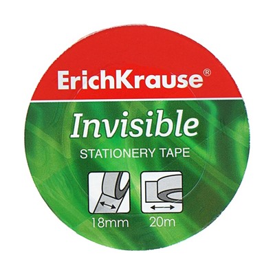 Клейкая лента канцелярская, 18 мм х 20 метра, ErichKrause Invisible, матовая, незаметная, цена за 1шт.