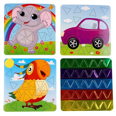 Картина мозаика набор «Сказочные наклейки» «Авто, слон, попугай»