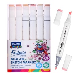 Художественный набор двухсторонних маркеров Mazari Fantasia White 6 цветов Skin tones (телесные цвета), пишущие узлы 2.5-6.2 мм