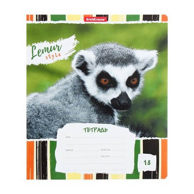 Тетрадь 18 листов в линейку ErichKrause Lemur Style, обложка мелованный картон, блок офсет, МИКС