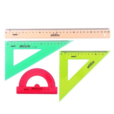 Набор чертёжный (линейка 30 см, треугольник 30°, треугольник 45°, транспортир 12 см)