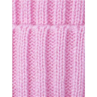 Шапка вязаная детская с бубоном на завязках, двухцветная + снуд, розовый