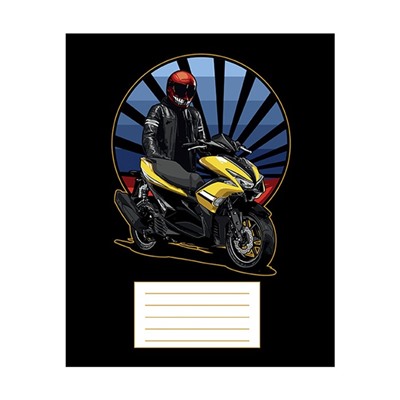 Тетрадь 12 листов в косую линию Calligrata "Мотоциклист", обложка мелованная бумага, ВД-лак, блок №2 (серые листы), МИКС