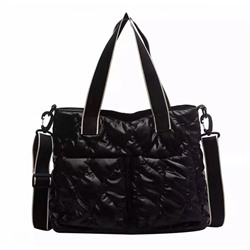 Женская сумка Экокожа+плащевка стеганная с ремнем черный