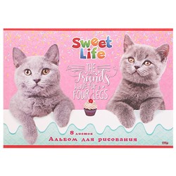 Альбом для рисования А4, 8 листов «Очаровательные котики с кексиком», бумажная обложка