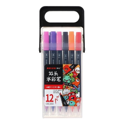 Набор маркеров профессиональных 12 штук, двусторонне, в пластиковом пенале с ручкой, 12 цветов