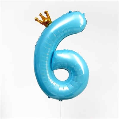 Шар фольгированный 40" «Цифра 6 с короной», цвет голубой