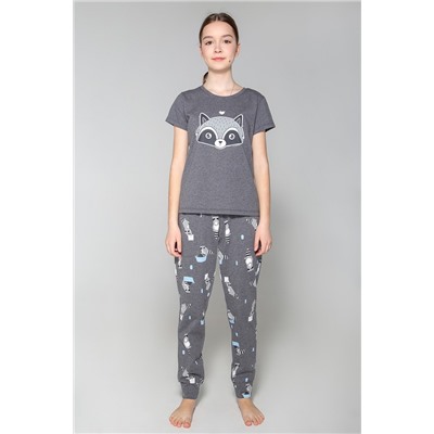КБ 2781/серый меланж,енот-полоскун пижама для девочки (фуфайка, брюки)